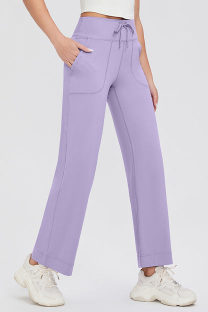 Drawstring High Waist Pants with Pockets