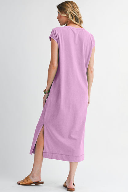 Mineral Wash Pocketed T-shirt Dress