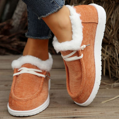 Women's Lace Up Round Toe Furry Sneakers