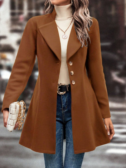 Women's Collared Neck Button Up Long Sleeve Coat