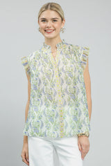 Umgee Floral Print Flutter Sleeve Top
