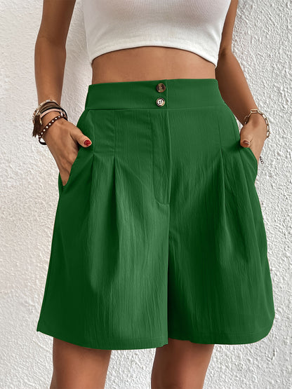 Pocketed Elastic High Waist Shorts