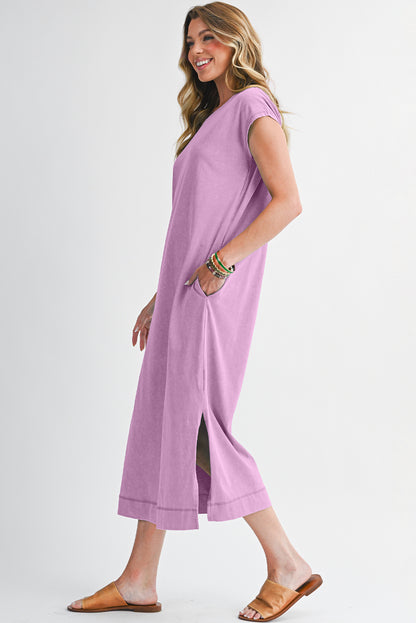 Mineral Wash Pocketed T-shirt Dress