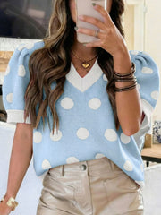 Polka Dot Puff Sleeve Sweater