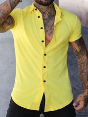 Men's Cotton Slim Fit Short Sleeve Button-Down Shirt