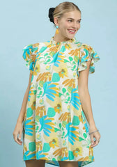 Umgee Ruffled Botanical Print Mini Dress