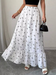 Bowknot Print Ruffle Hem Maxi Skirt