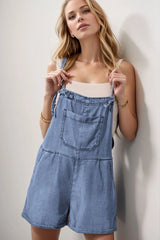 Square Neck Denim Overall Shorts
