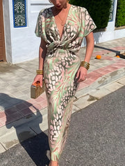 Twist-Front Animal Print Maxi Dress