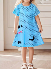 Children's Cat Polka Dot Casual Dress