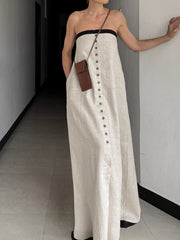 Button Front Tube Maxi Dress