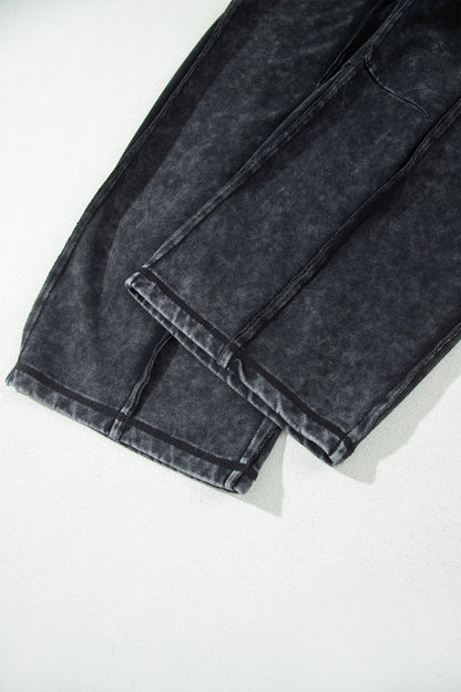 Mineral Wash Raw Seam Drawstring Barrel Pants