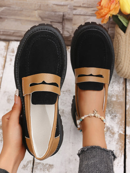 Women's Contrast Suede Platform Loafers