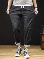 Men's Plus Size Drawstring Straight Leg Jeans