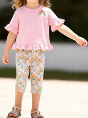 Children's Rainbow Ruffle Sleeve Top & Capri Set