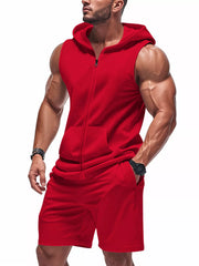 Men's Zip Up Sleeveless Hoodie & Shorts Set