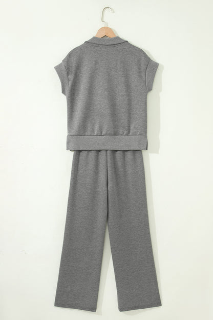 Half Zip Polo Tee Casual Pant Set