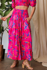 Printed Smocking Waistband Ruffled Maxi Skirt