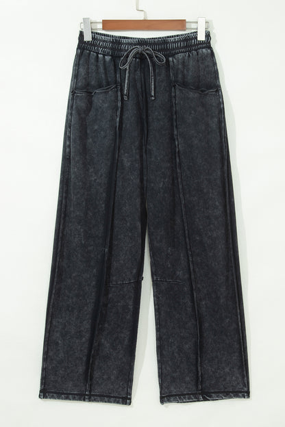 Mineral Wash Raw Seam Drawstring Barrel Pants