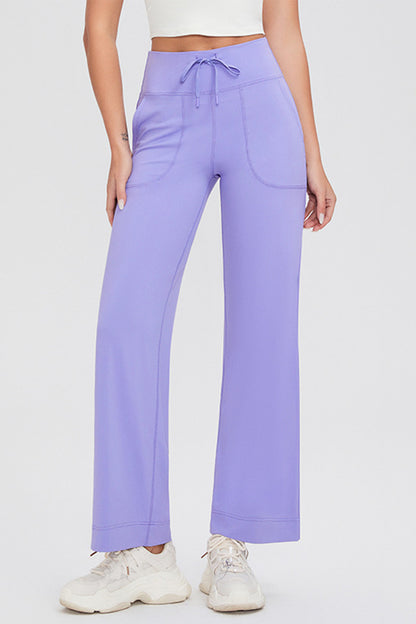 Drawstring High Waist Pants with Pockets