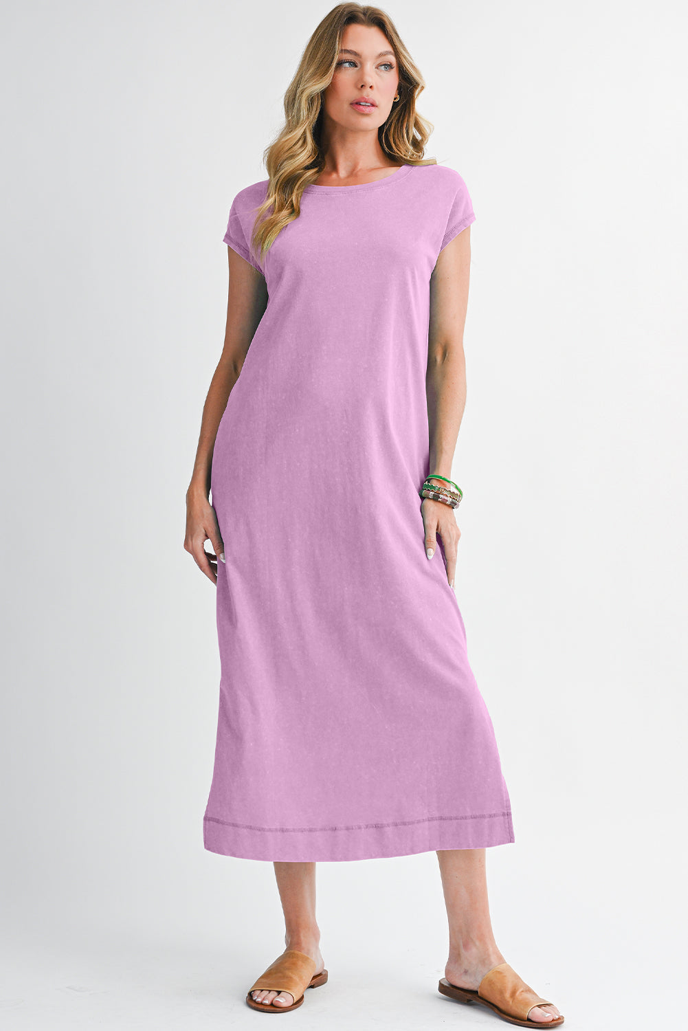 Mineral Wash Pocketed T-shirt Dress