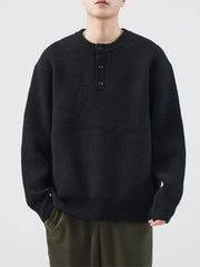 Men's Plus Size Button Detail Ribbed Hem Sweater