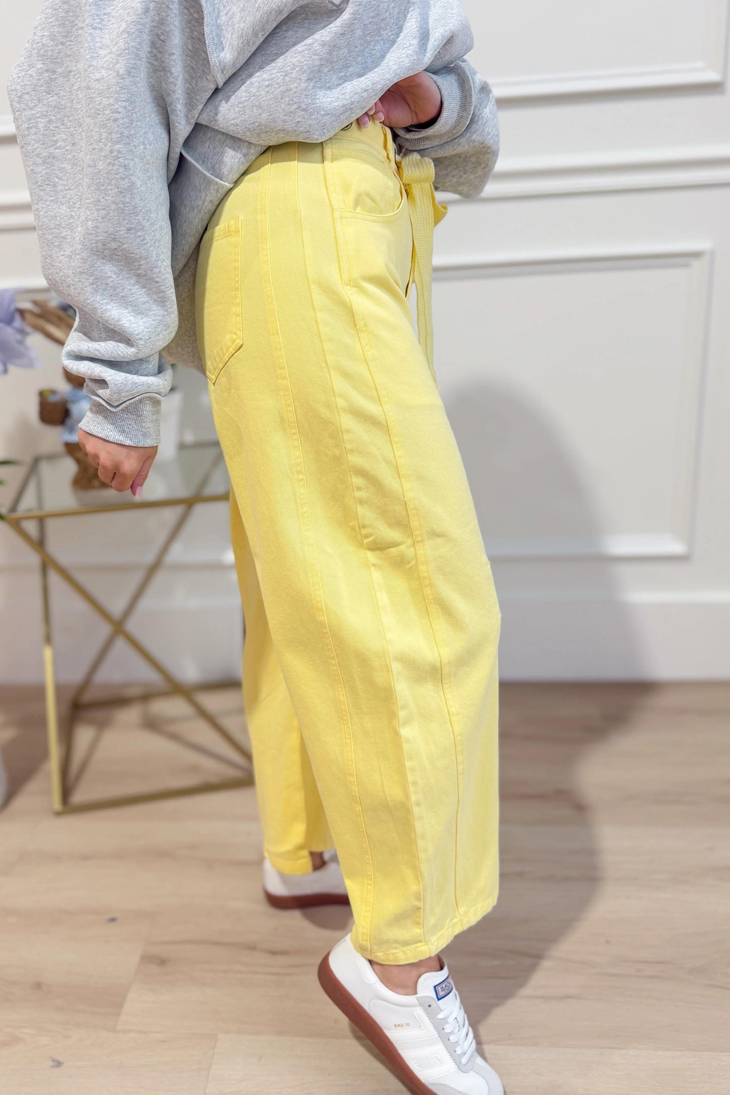 Grommet Detail Knot Waist Barrel Jeans