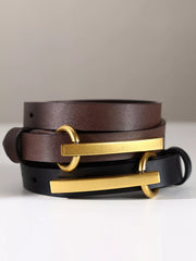 Golden Buckle Leather Belt