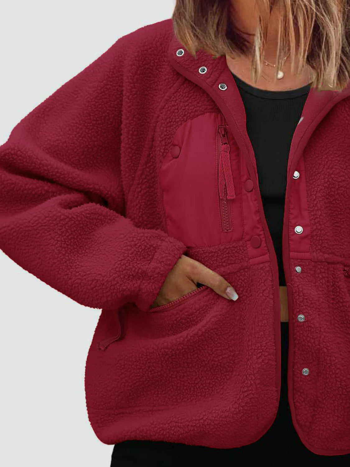 Women's Pocketed Snap Down Sherpa Jacket