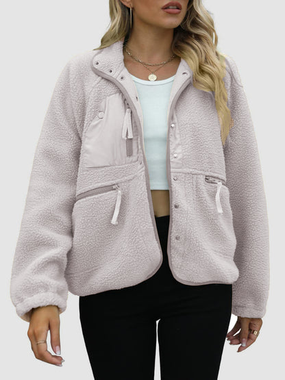 Women's Pocketed Snap Down Sherpa Jacket