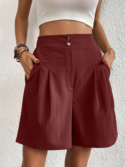 Pocketed Elastic High Waist Shorts