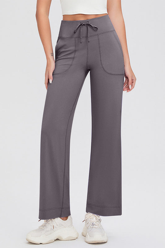 Drawstring High Waist Pants with Pockets