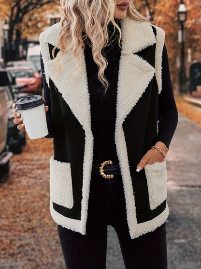 Contrast Open Front Sherpa Vest Coat