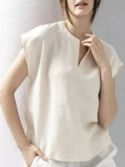 Notched Cap Sleeve Blouse