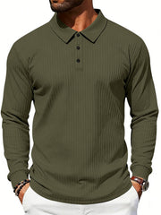 Men's Ribbed Long Sleeve Polo with Button Detail