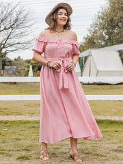 Plus Size Plaid Off-Shoulder Midi Dress
