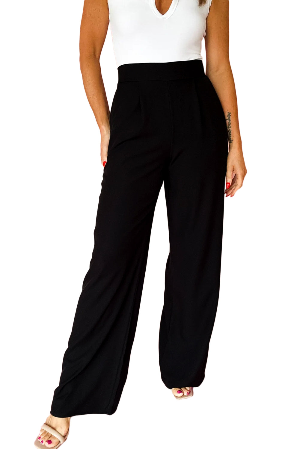 Pleated Detail Pull On Pants