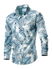Men's Tropical Leaf Print Button-Down Shirt