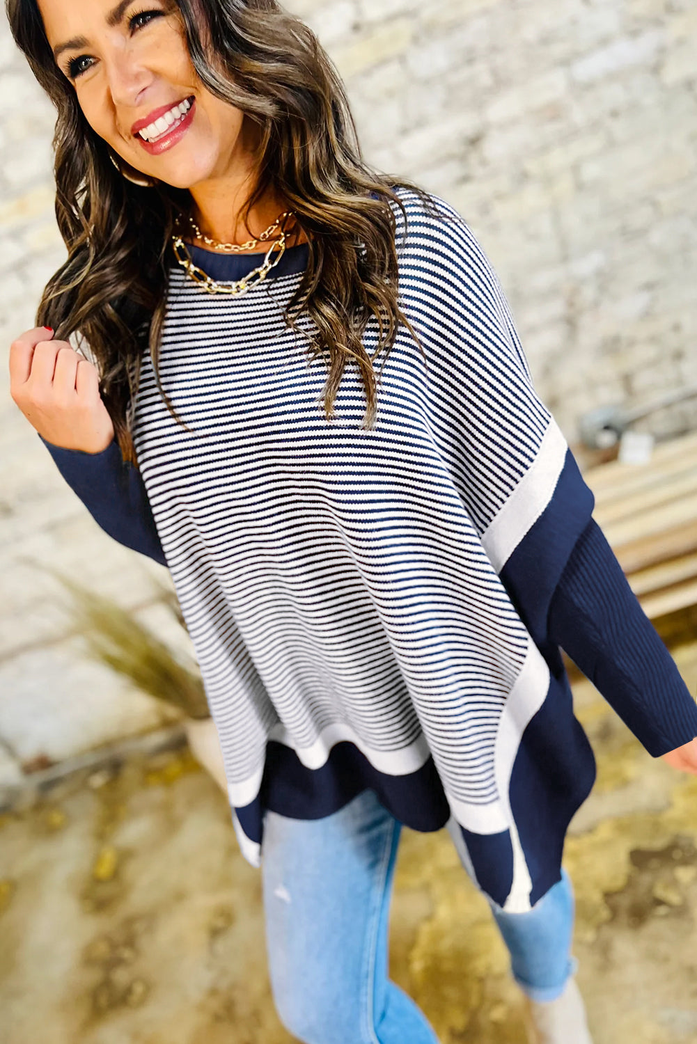 Striped Colorblock Dolman Tunic Sweater