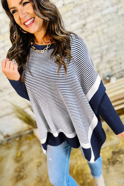 Striped Colorblock Dolman Tunic Sweater