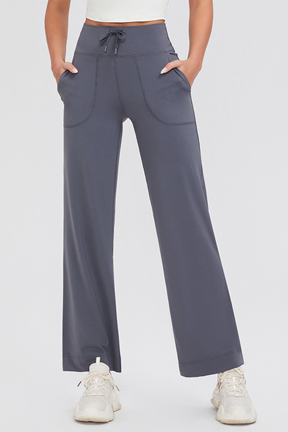 Drawstring High Waist Pants with Pockets