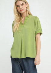 Embroidered Linen Puff Sleeve Blouse