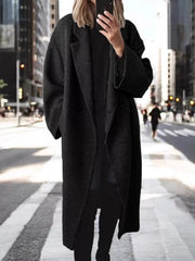 Full Size Lapel Collar Wool Blend Longline Coat Plus Size