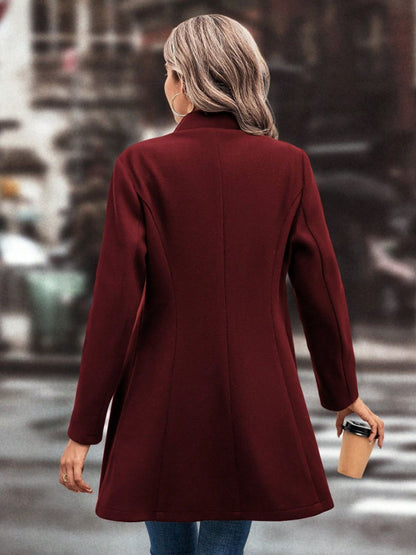 Women's Collared Neck Button Up Long Sleeve Coat