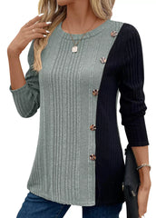 Rayon Blend Color Block Ribbed Knit T-Shirt