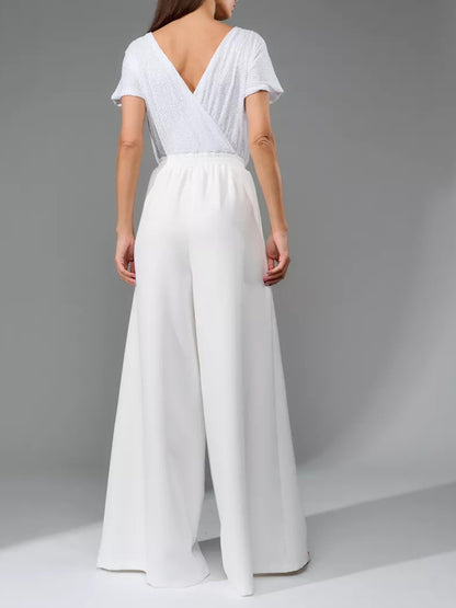 Sequin Round Neck Short Sleeve Wide Leg Jumpsuit