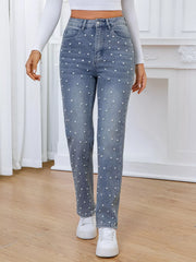 Pearl Embellished Straight Jeans