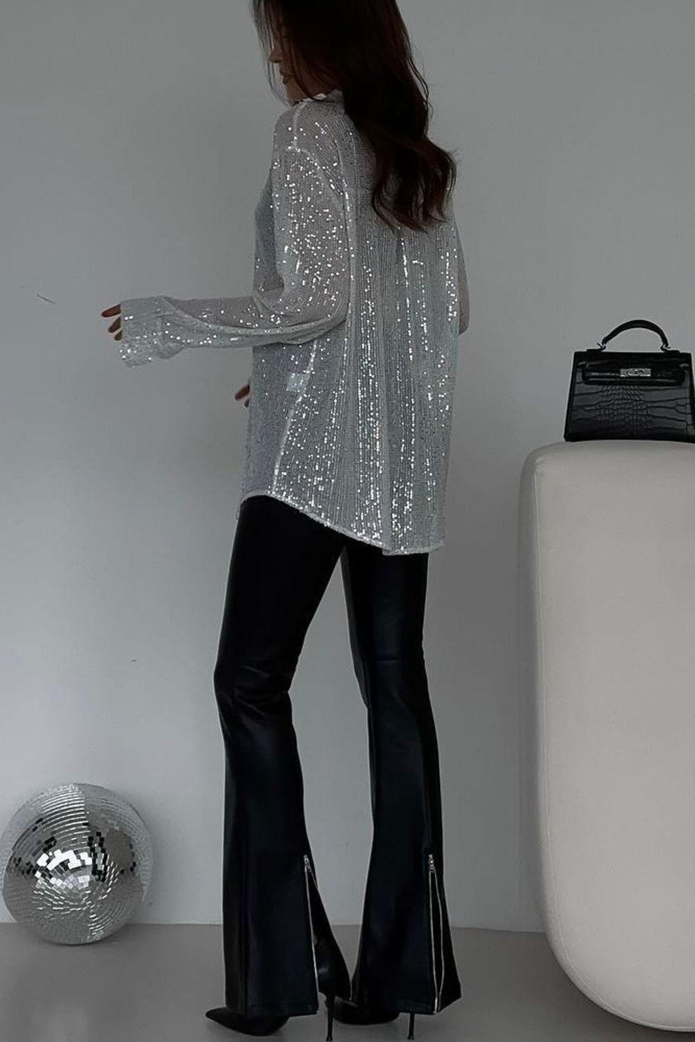 Sequin Button Up Long Sleeve Shirt