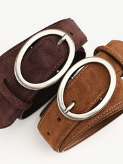 Leather Adjustable Fit Oval Buckle Belt