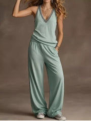V-Neck Tank Top & Wide-Leg Pants Set